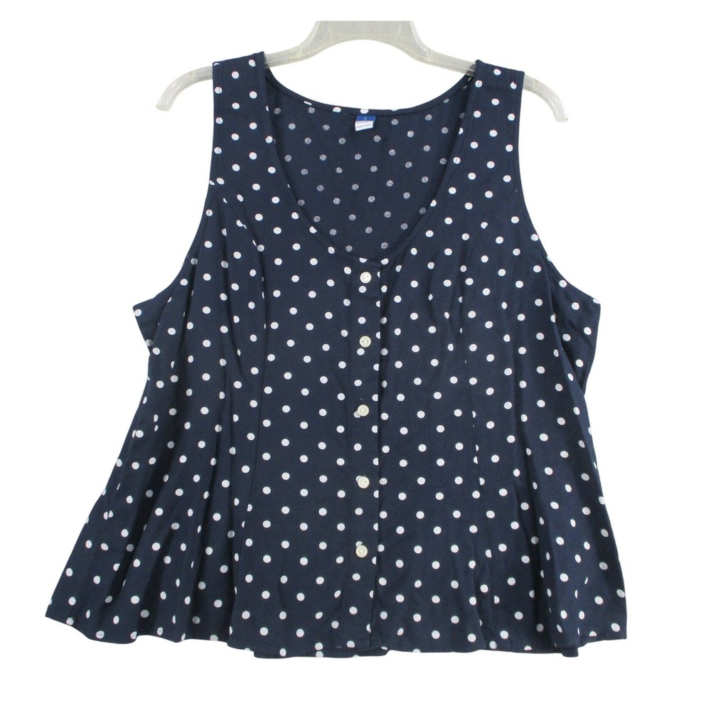 Old Navy Womens Navy Blue White Polka Dot Button Front Sleeveless Top Large